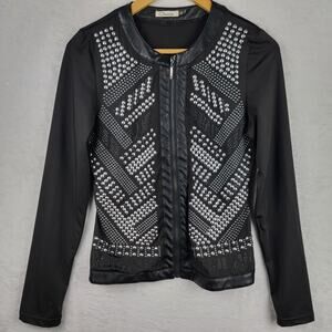 Rock Chic M Jacket Black Studded Embellished Full Zip Fitted Punk Grunge Gothic